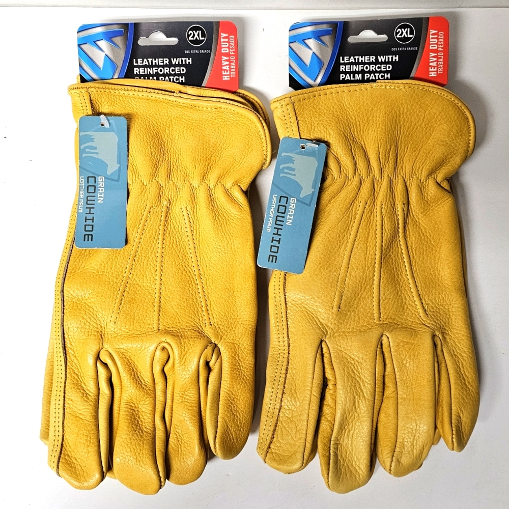 100% Leather W/ Reinforced Palm Patch gloves Size 2XL Heavy Duty NEW lot of 2